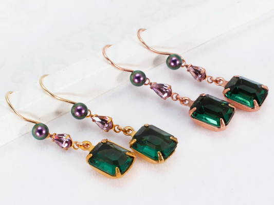 Cora Earrings | Bold, Green & Purple Vintage Crystal