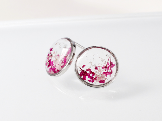 Round Floral Stud Earrings | Silver (down)