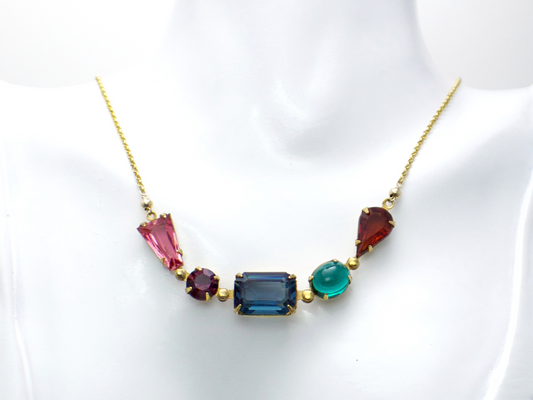 Adelaide | Handmade Statement Multi color, Multi Stone Vintage Crystal Glass Necklace