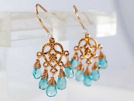 Blue Teardrop Apatite Chandelier Earrings