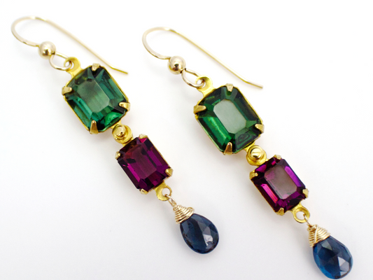 Cordelia Yellow Gold Earrings |  Vintage & Swarovski Crystals