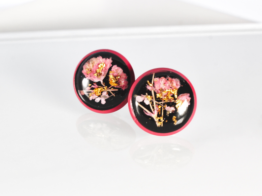 Enameled Pink Bezel Stud Earring