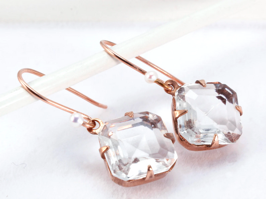 Lulu Rose Gold Earrings | Vintage Octagon Glass