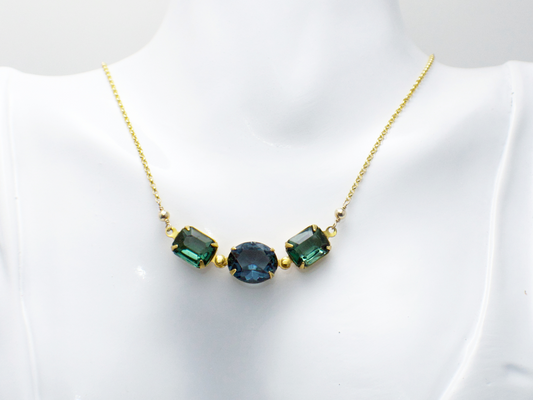 Zadie Necklace | Handmade Vintage Green and Blue Crystal Stone Necklace