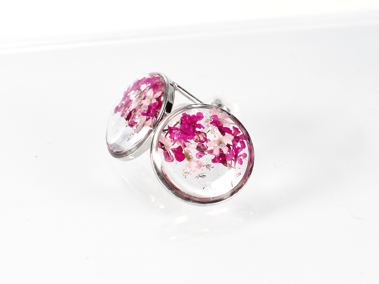 Round Floral Stud Earrings | Silver (up)