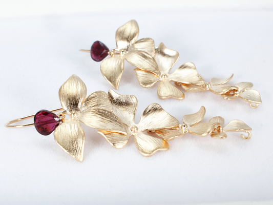 Cascading Orchid Earrings w/ Heart Garnet