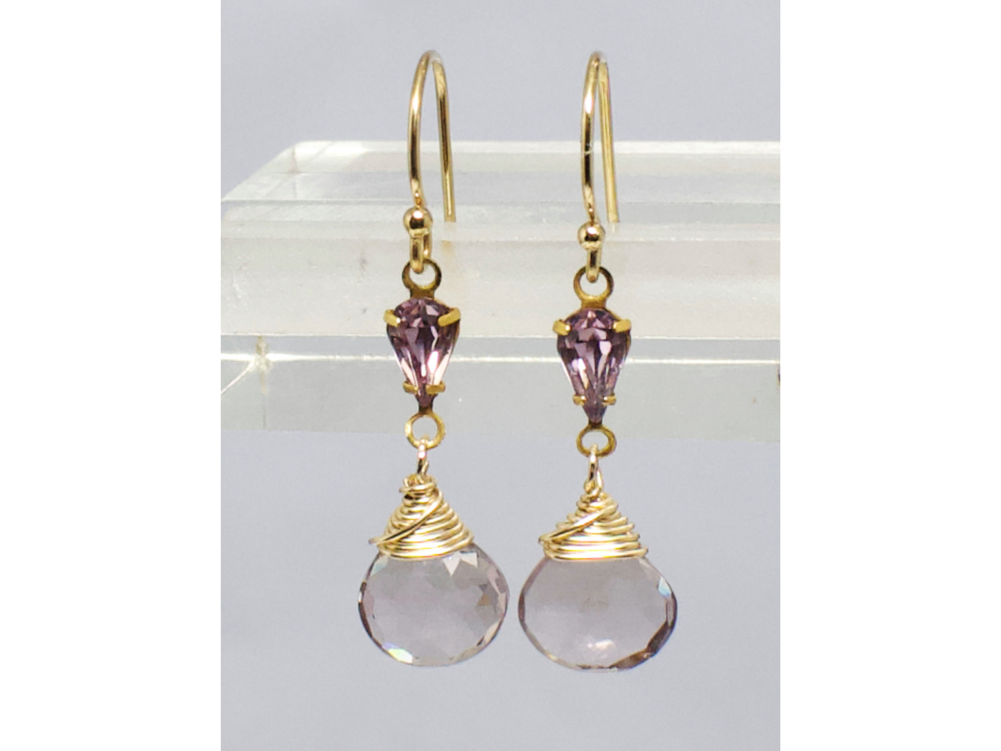 Adaline Earrings | Vintage Teardrop Stone w/ Pink Hydroquartz Briolette