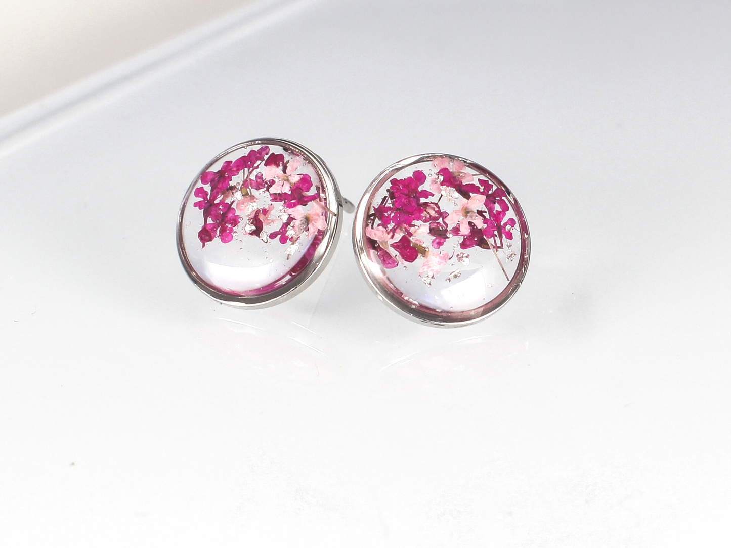 Round Floral Stud Earrings | Silver (up)