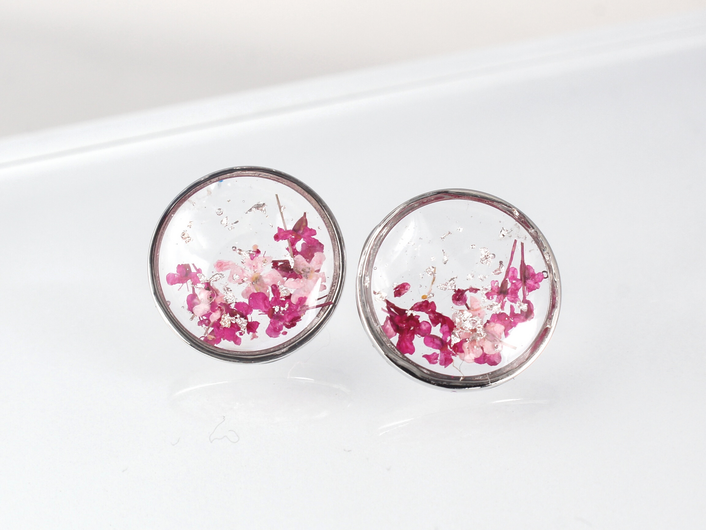 Round Floral Stud Earrings | Silver (down)