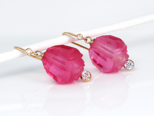 Vintage 1930's Crystal Pink Rose Bead Earrings