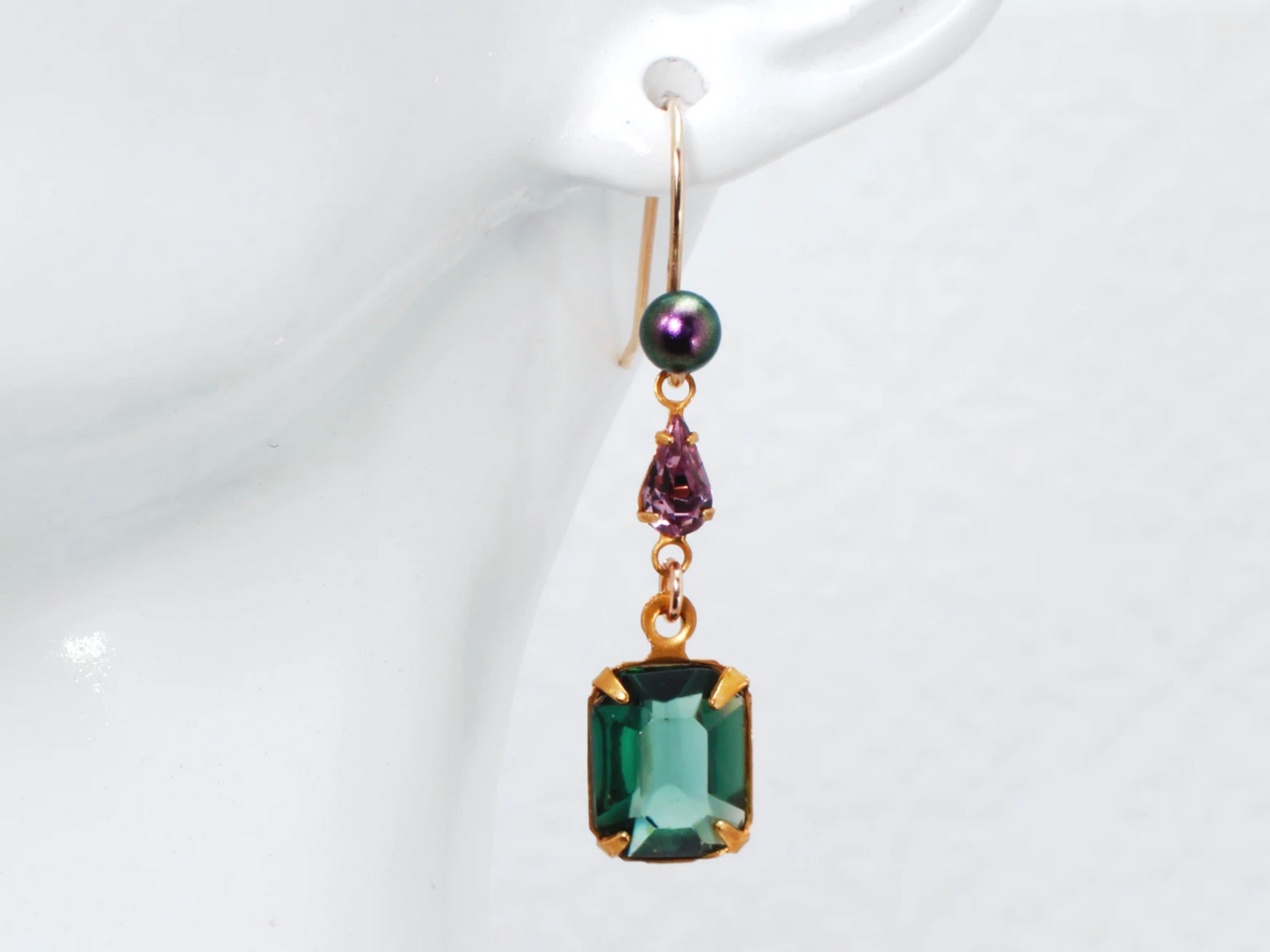 Cora Earrings | Bold, Green & Purple Vintage Crystal