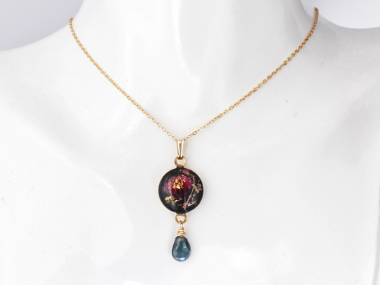 Pink flower w/ London Blue Topaz Necklace