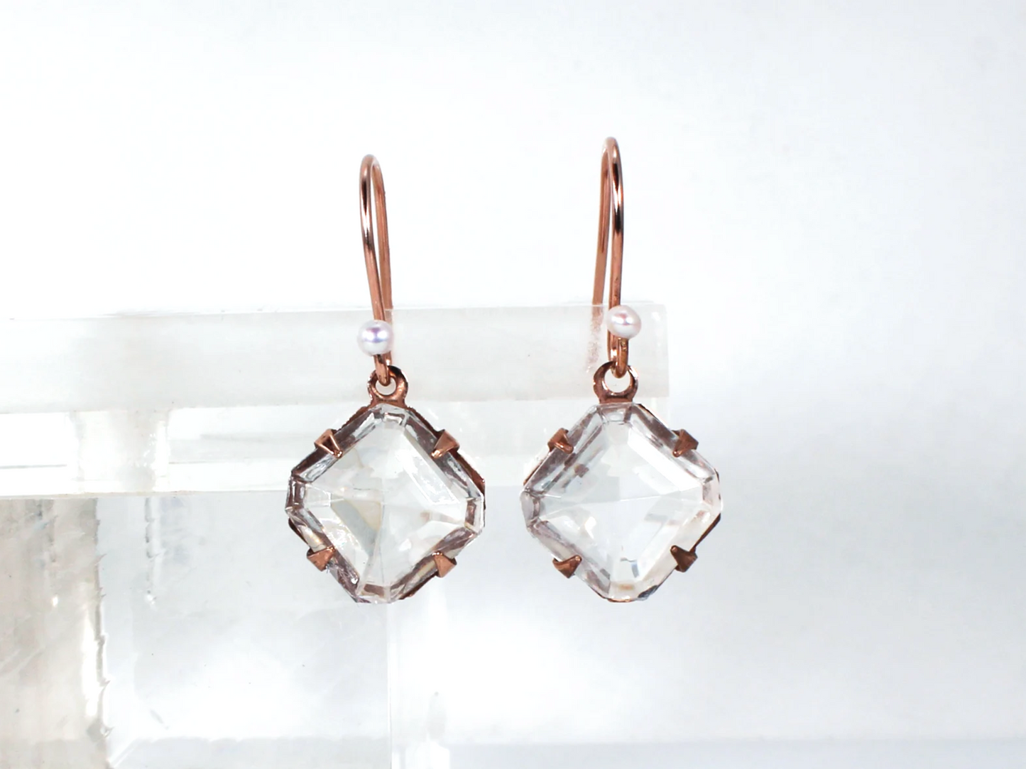 Lulu Rose Gold Earrings | Vintage Octagon Glass