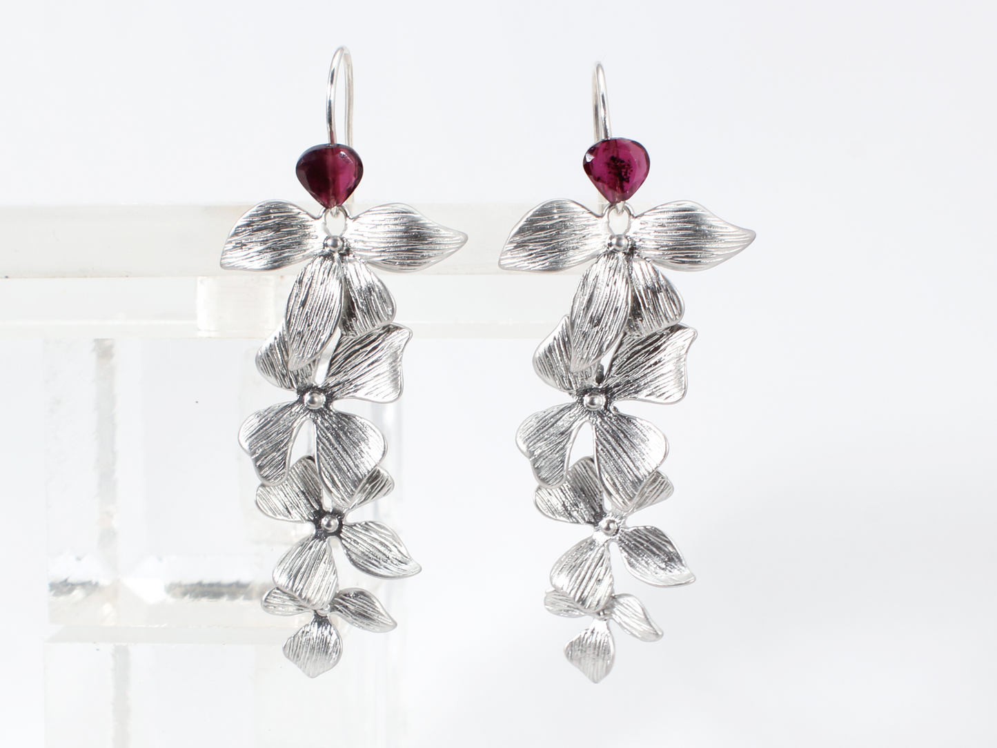 Cascading Orchid Earrings w/ Heart Garnet