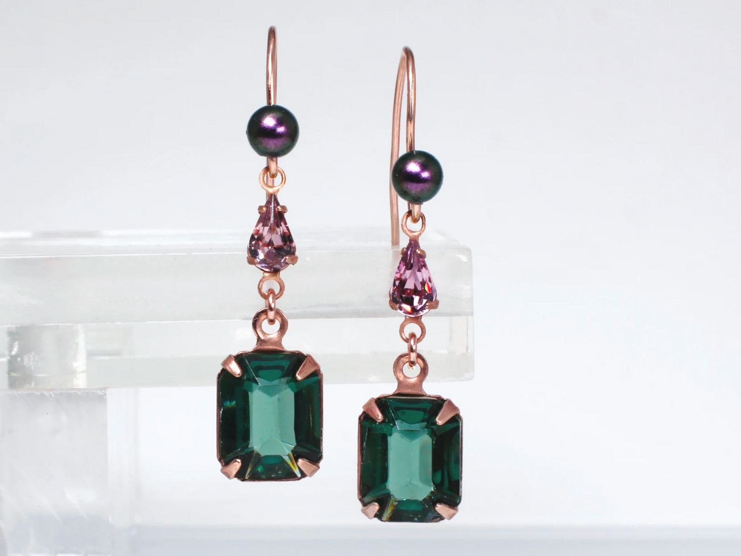 Cora Earrings | Bold, Green & Purple Vintage Crystal