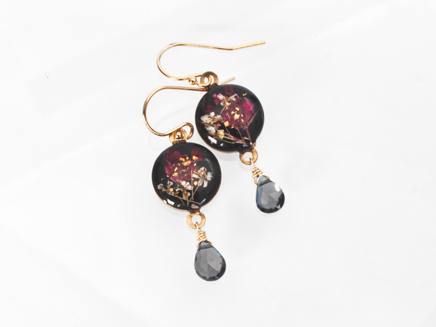 Pink flower w/ London Blue Topaz Earrings