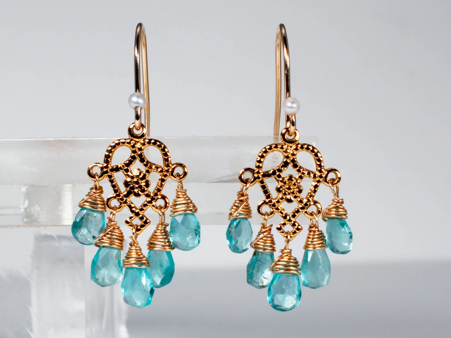 Blue Teardrop Apatite Chandelier Earrings