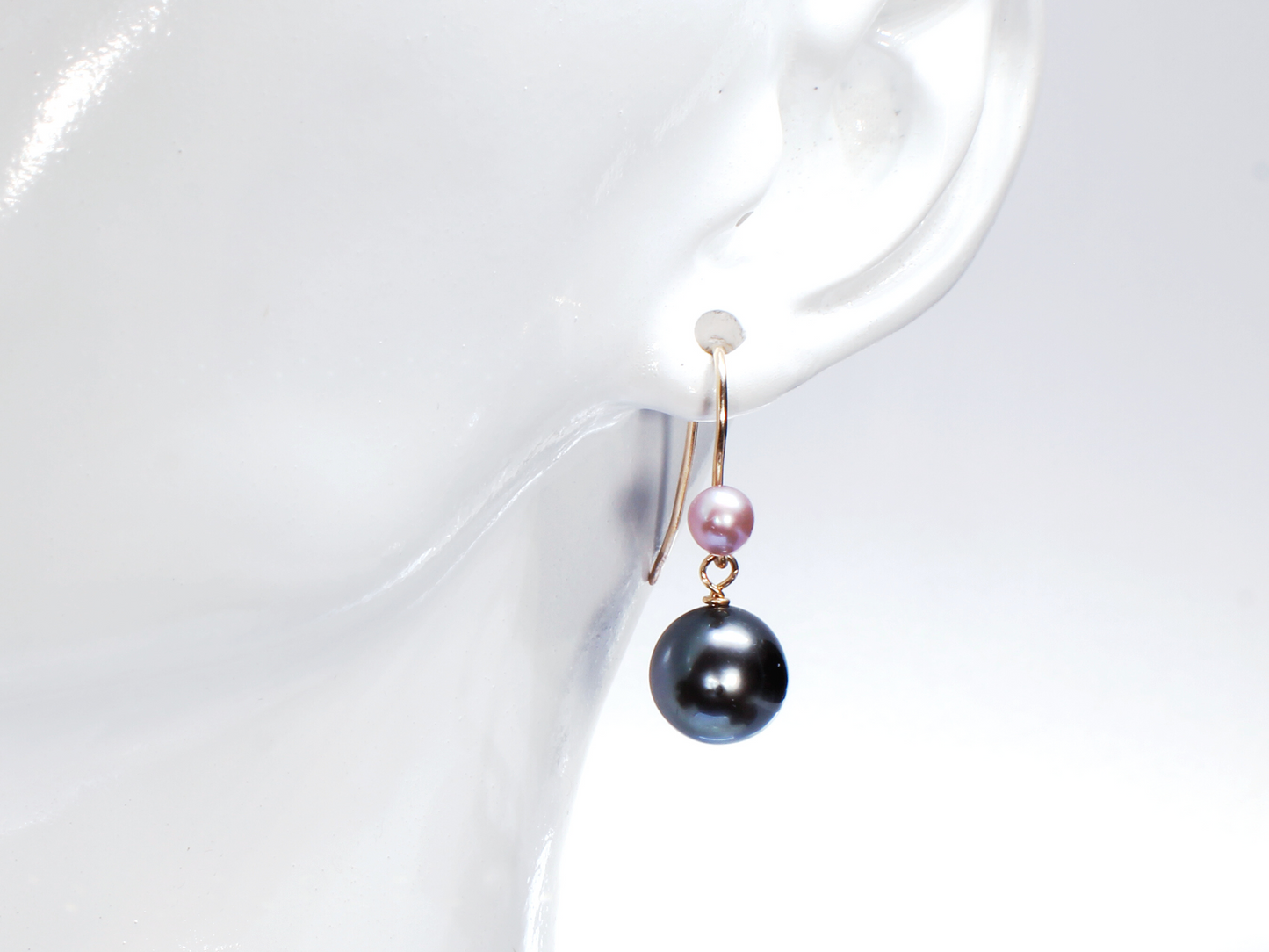 Tahitian Pearl Earrings with 4mm Pink Freshwater Pearl Earwire | 14/20 Gold Filled