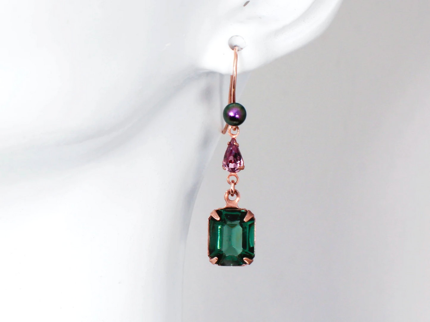 Cora Earrings | Bold, Green & Purple Vintage Crystal