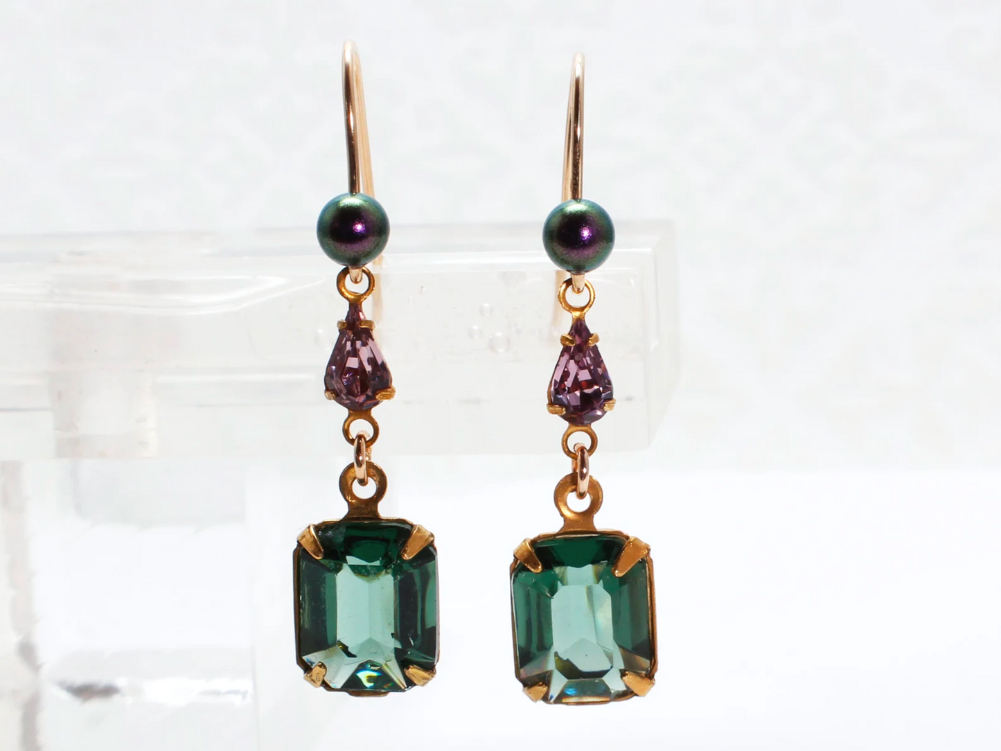 Cora Earrings | Bold, Green & Purple Vintage Crystal