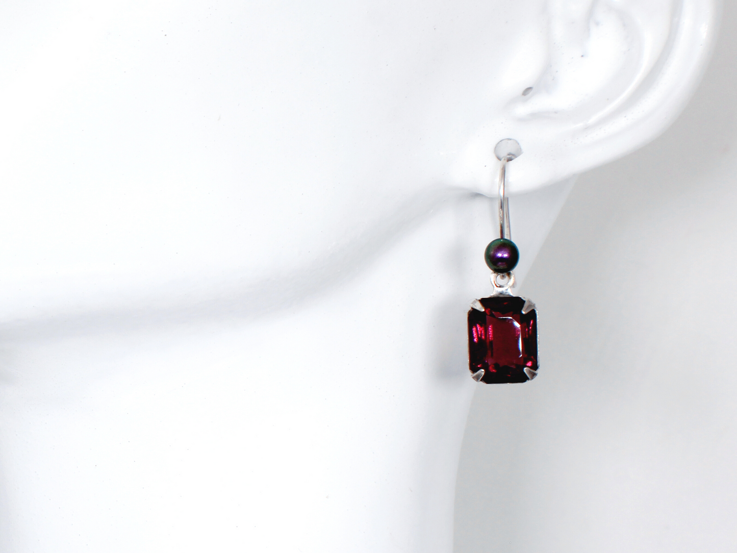 Vera Silver Earrings | Vintage Purple Octagon Crystal with Crystal Tahitian Pearls