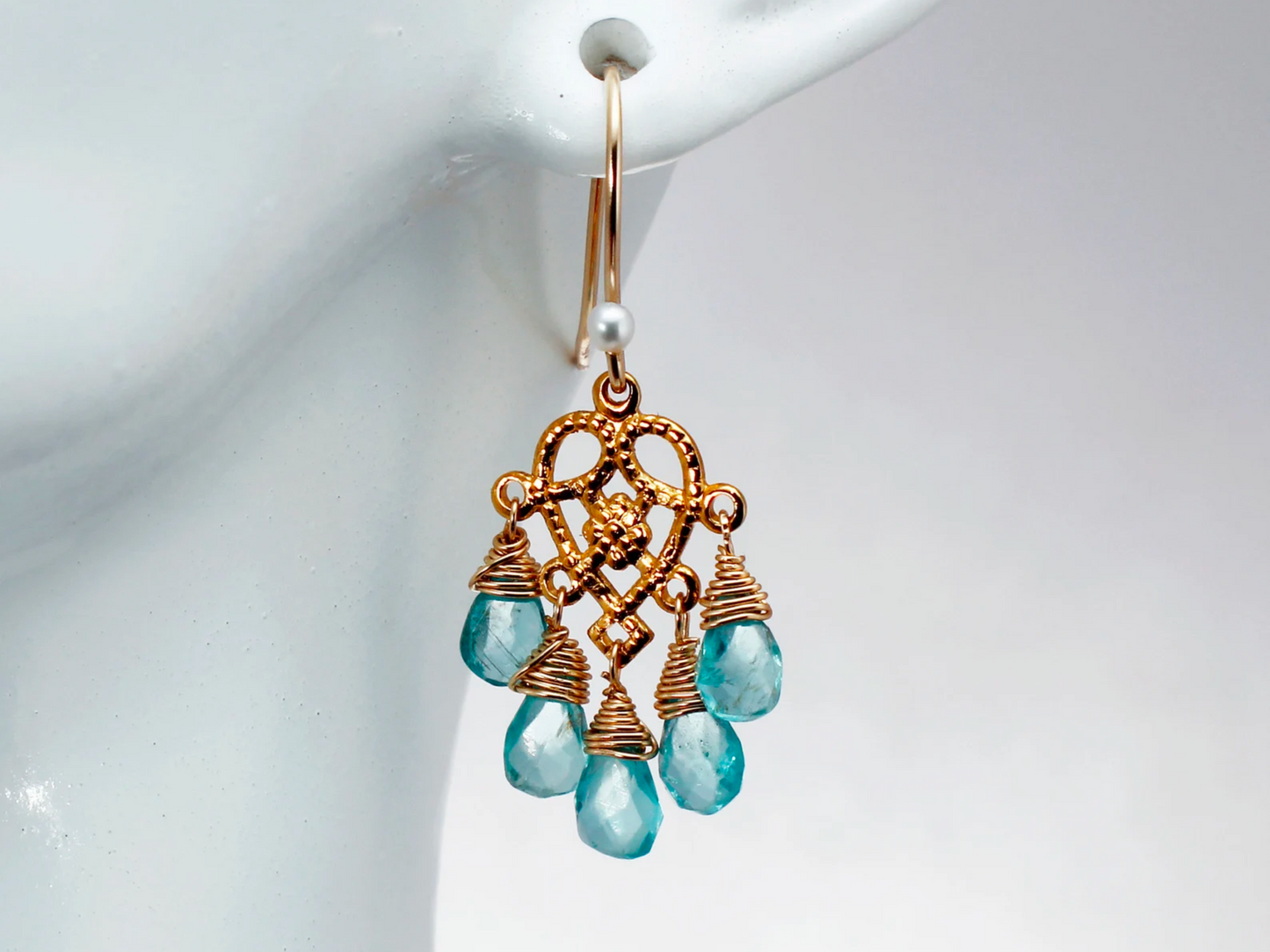 Blue Teardrop Apatite Chandelier Earrings