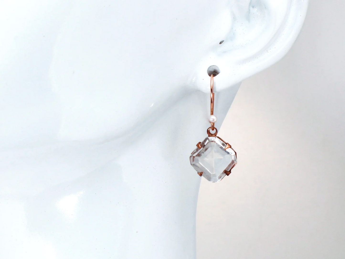 Lulu Rose Gold Earrings | Vintage Octagon Glass