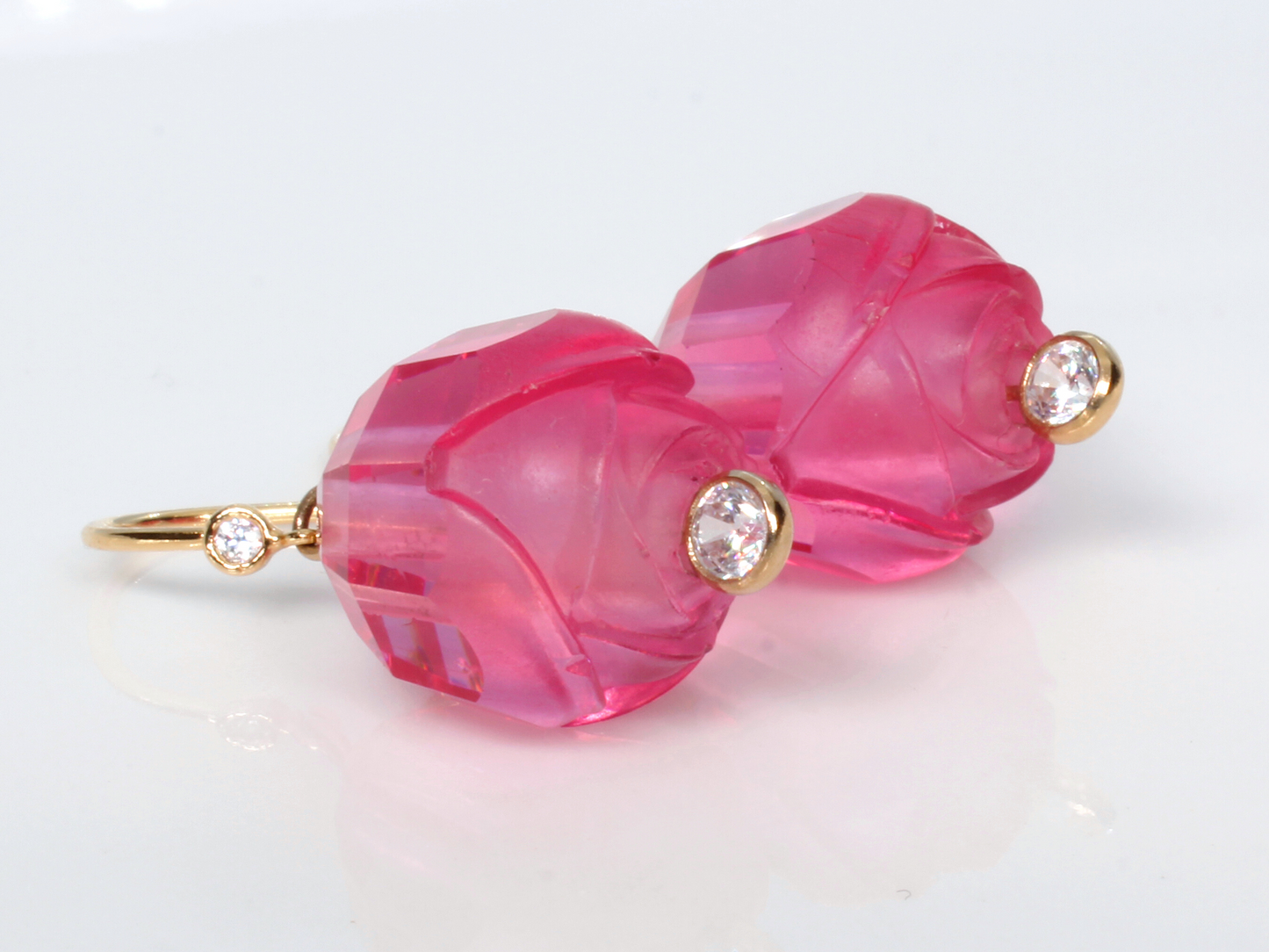 Vintage 1930's Crystal Pink Rose Bead Earrings