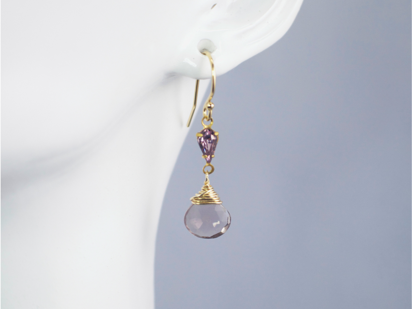 Adaline Earrings | Vintage Teardrop Stone w/ Pink Hydroquartz Briolette