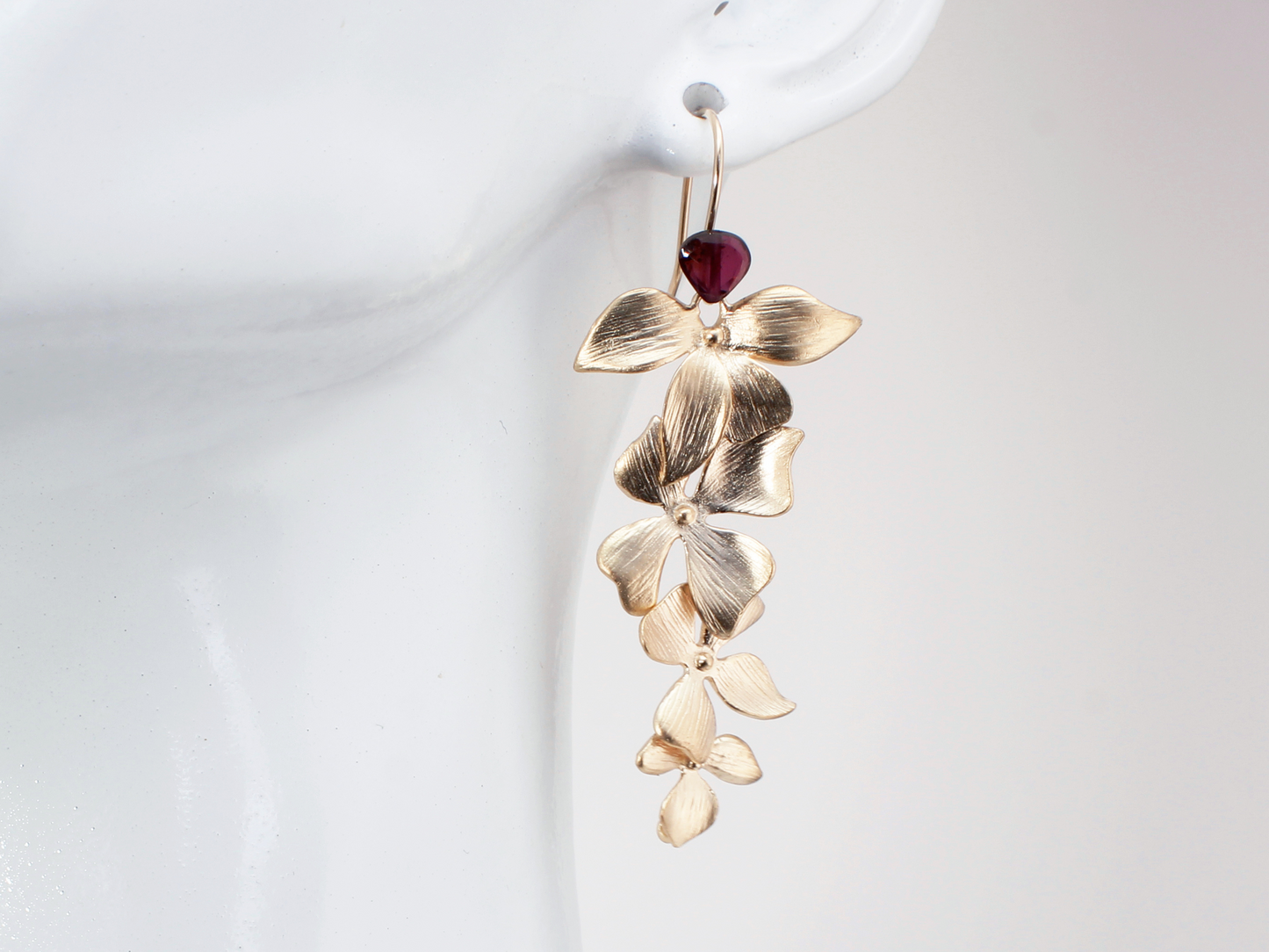 Cascading Orchid Earrings w/ Heart Garnet