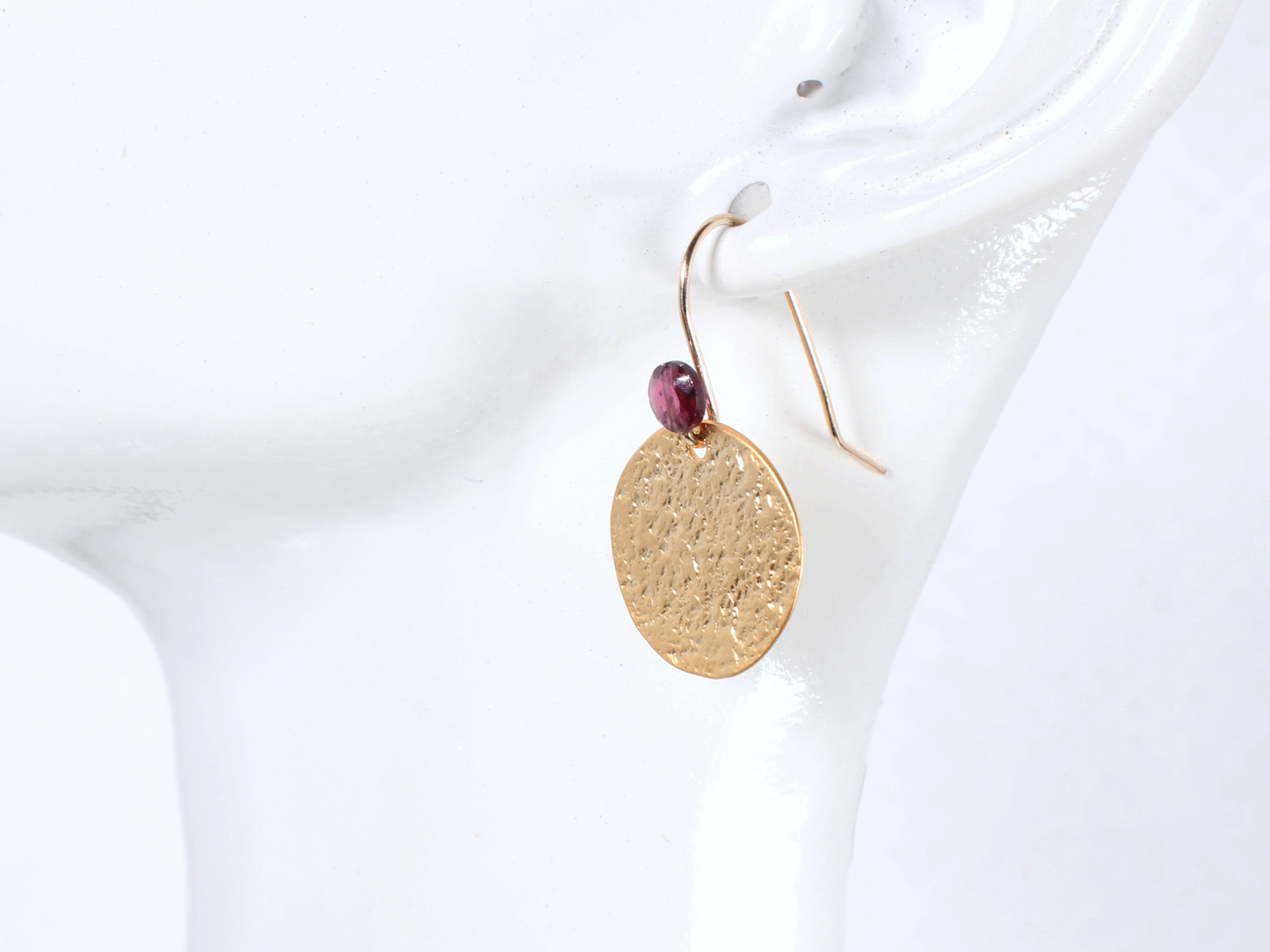 Minimalist Round Disc | Gold Dangle Garnet Earrings