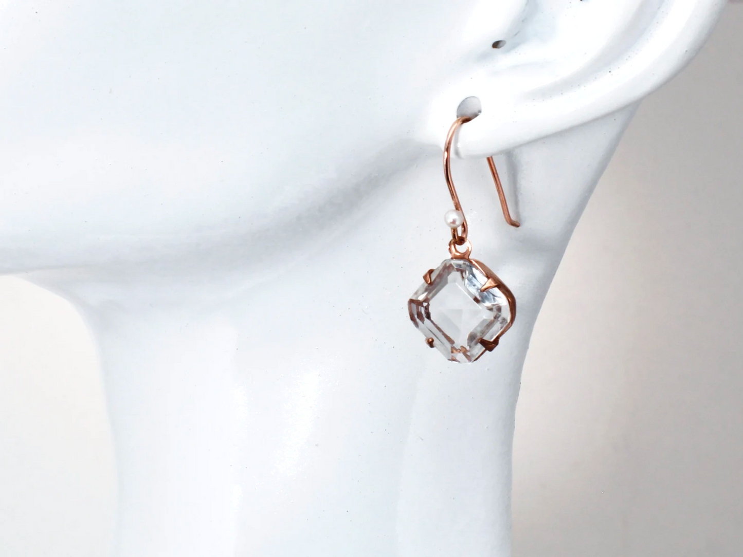 Lulu Rose Gold Earrings | Vintage Octagon Glass