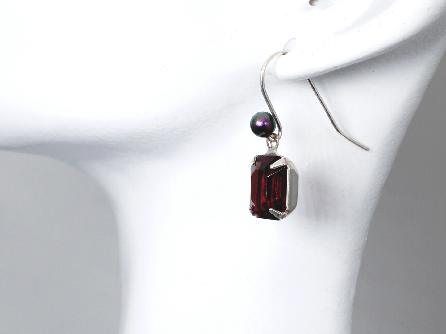 Vera Silver Earrings | Vintage Purple Octagon Crystal with Crystal Tahitian Pearls