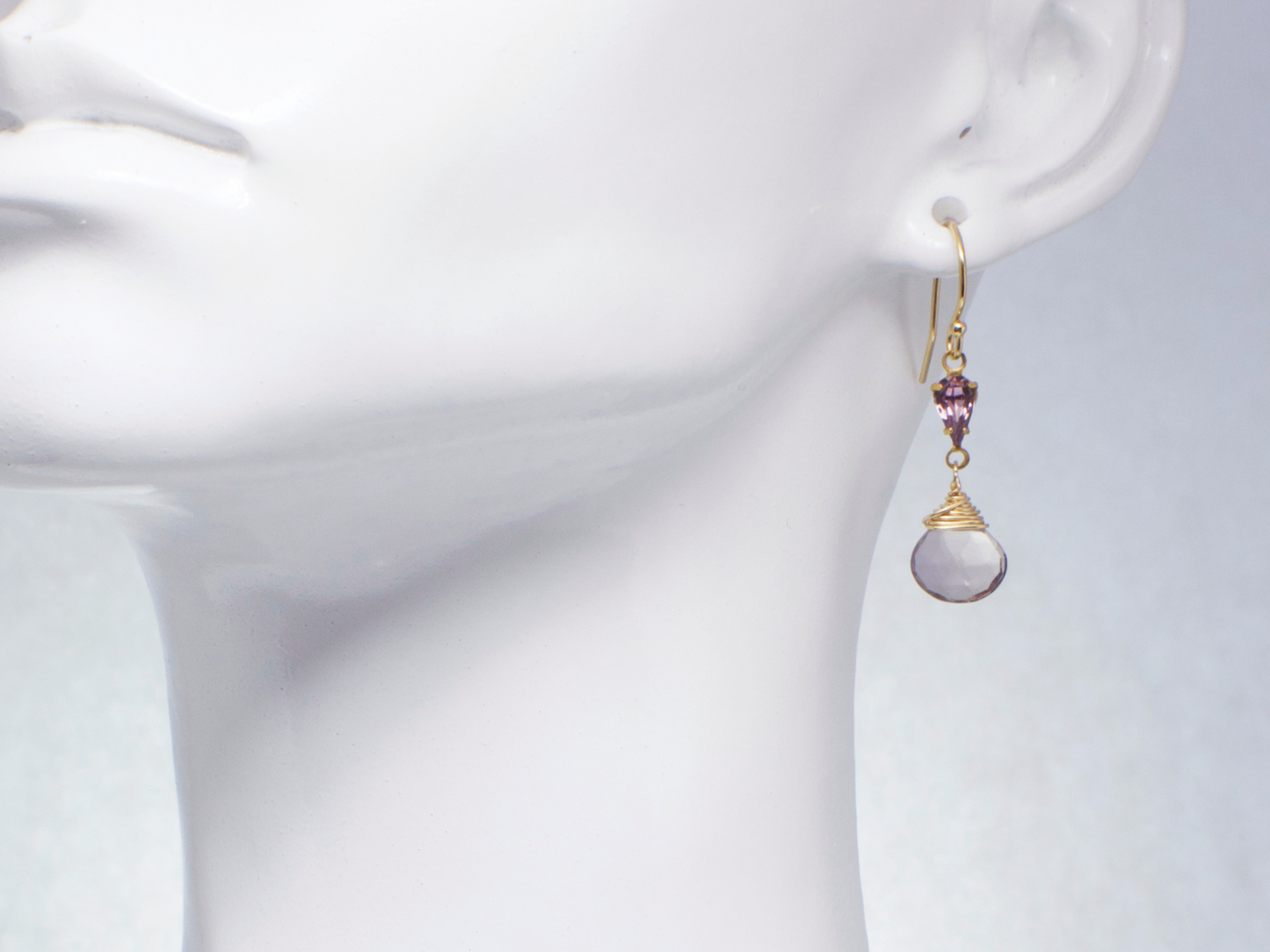 Adaline Earrings | Vintage Teardrop Stone w/ Pink Hydroquartz Briolette