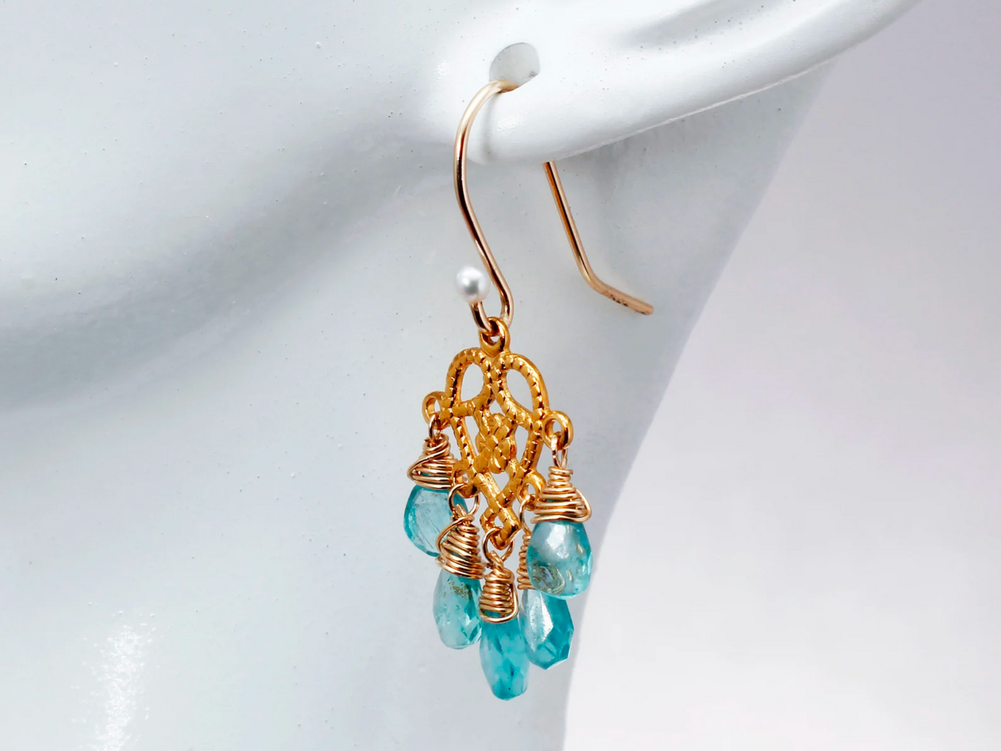 Blue Teardrop Apatite Chandelier Earrings