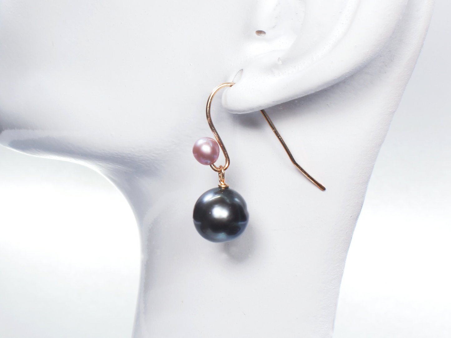 Tahitian Pearl Earrings with 4mm Pink Freshwater Pearl Earwire | 14/20 Gold Filled