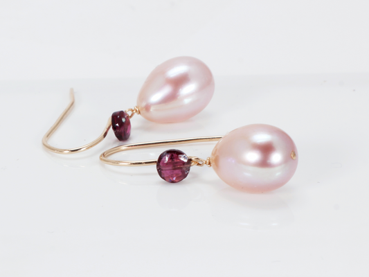 Garnet & Pink Freshwater Pearl Earrings