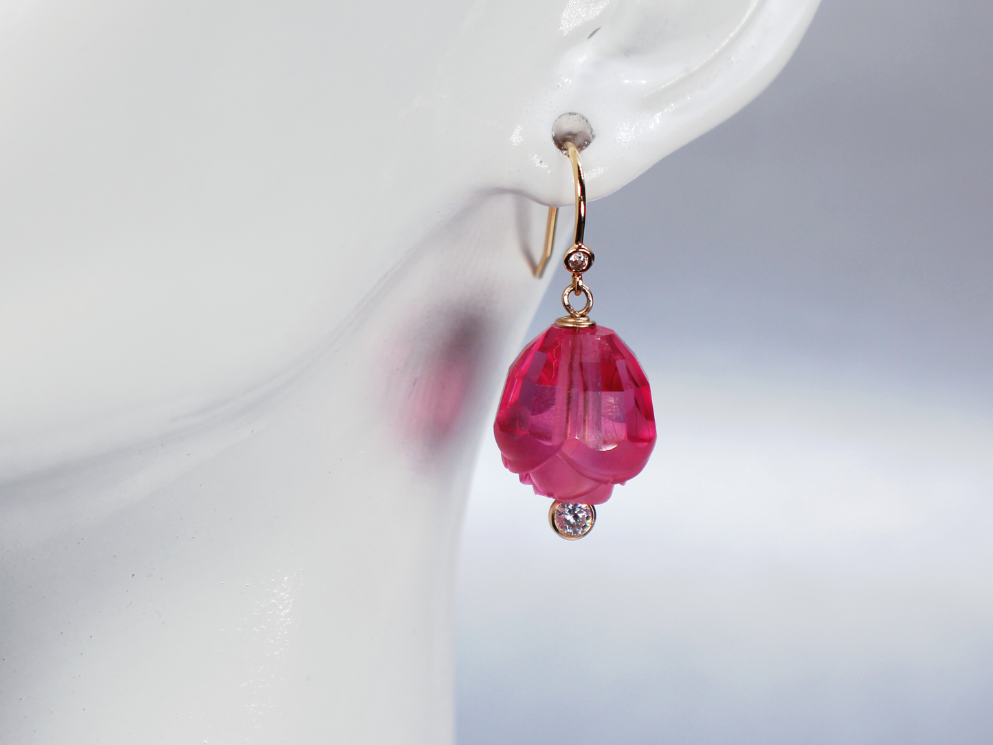 Vintage 1930's Crystal Pink Rose Bead Earrings