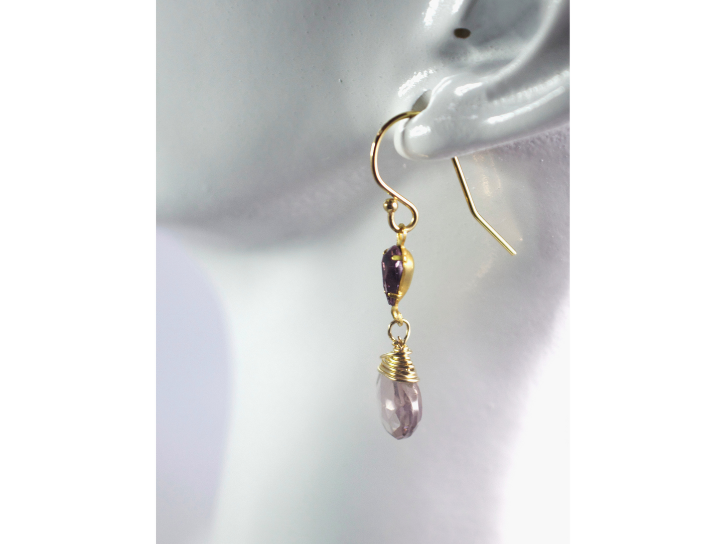 Adaline Earrings | Vintage Teardrop Stone w/ Pink Hydroquartz Briolette