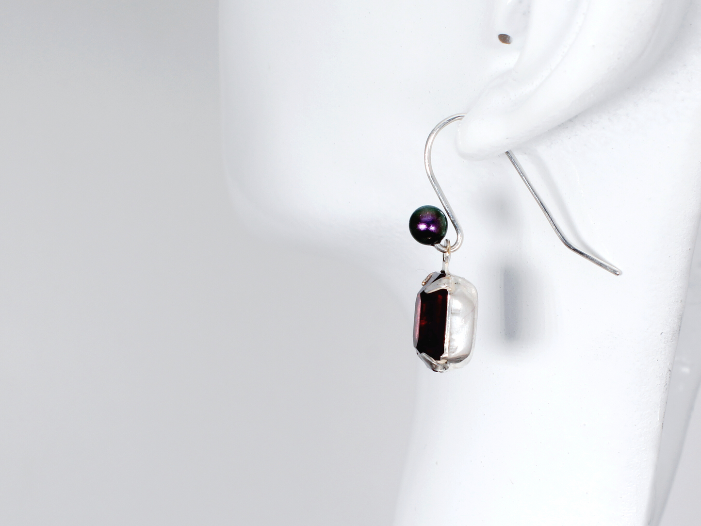 Vera Silver Earrings | Vintage Purple Octagon Crystal with Crystal Tahitian Pearls