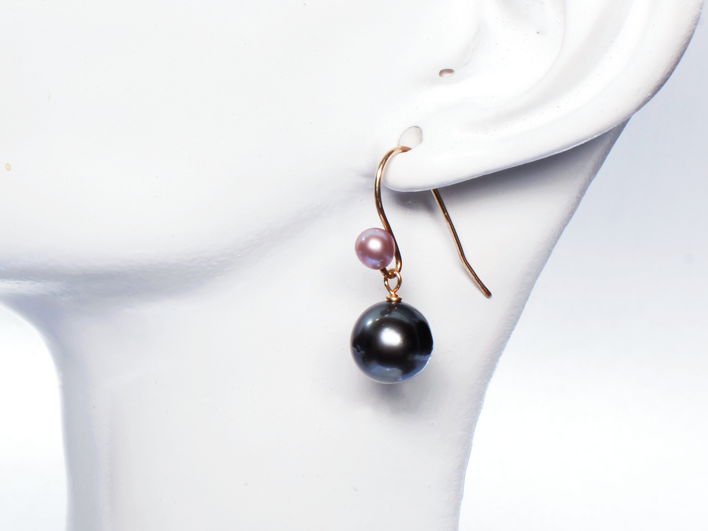 Tahitian Pearl Earrings with 4mm Pink Freshwater Pearl Earwire | 14/20 Gold Filled