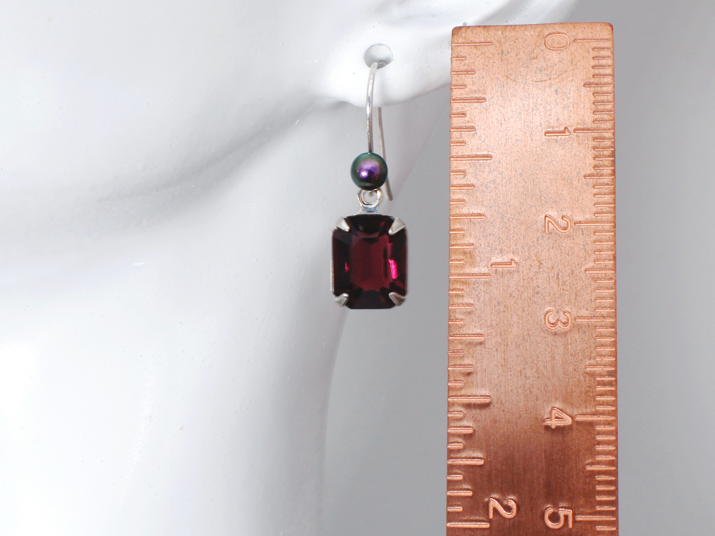 Vera Silver Earrings | Vintage Purple Octagon Crystal with Crystal Tahitian Pearls