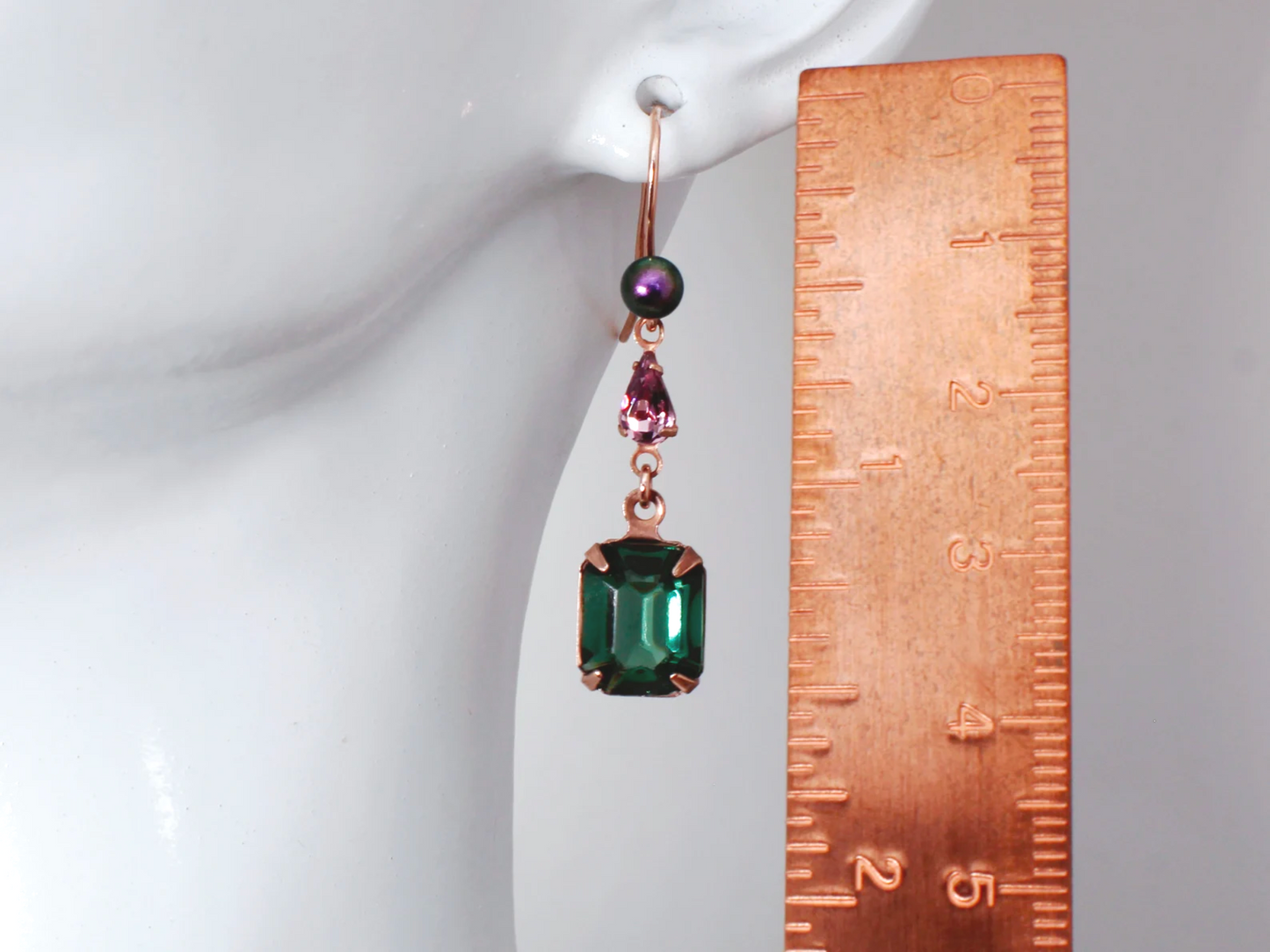 Cora Earrings | Bold, Green & Purple Vintage Crystal