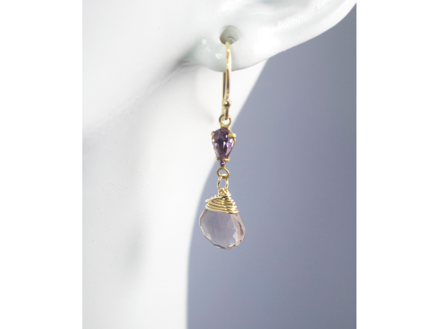 Adaline Earrings | Vintage Teardrop Stone w/ Pink Hydroquartz Briolette