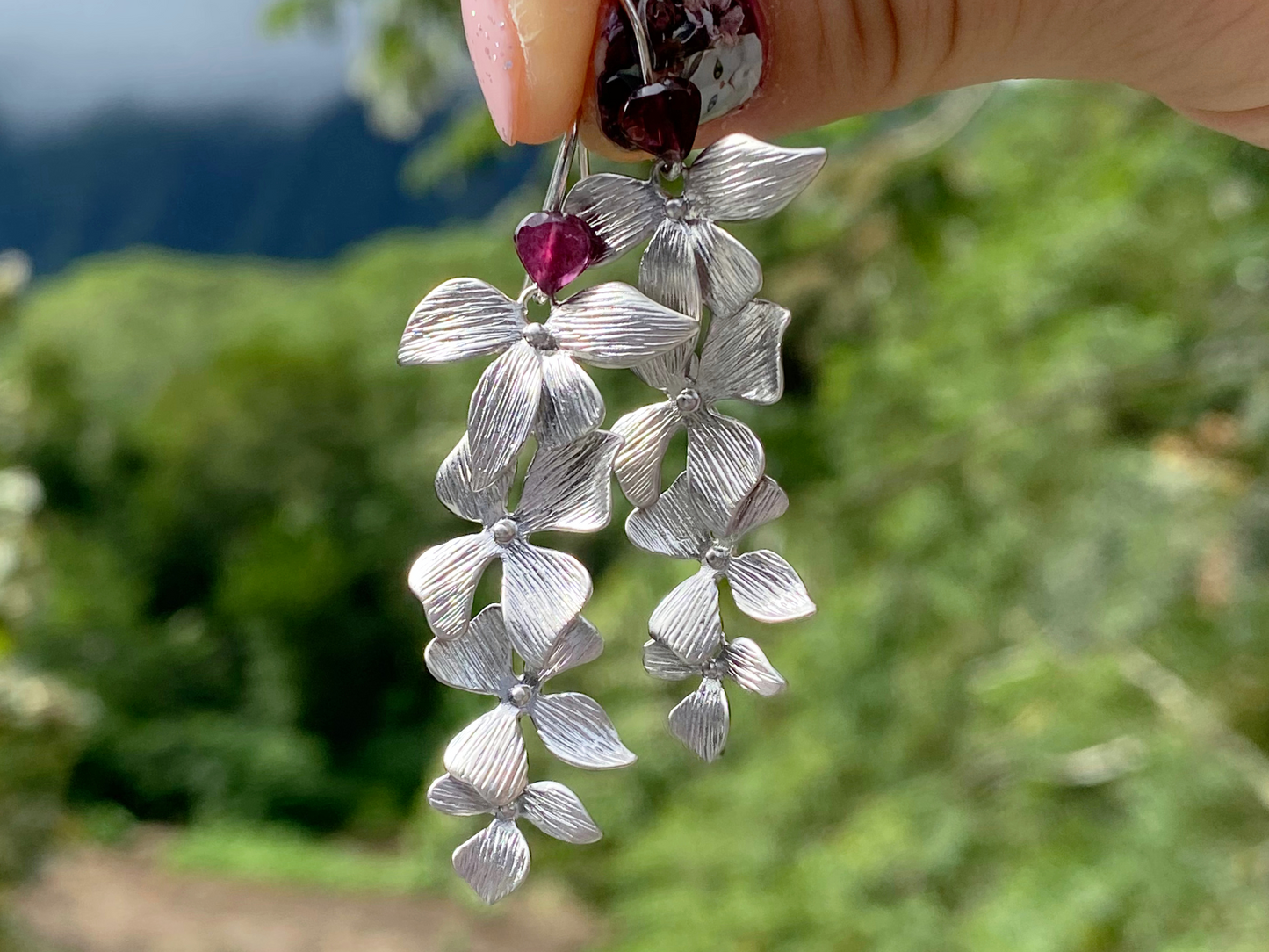 Cascading Orchid Earrings w/ Heart Garnet